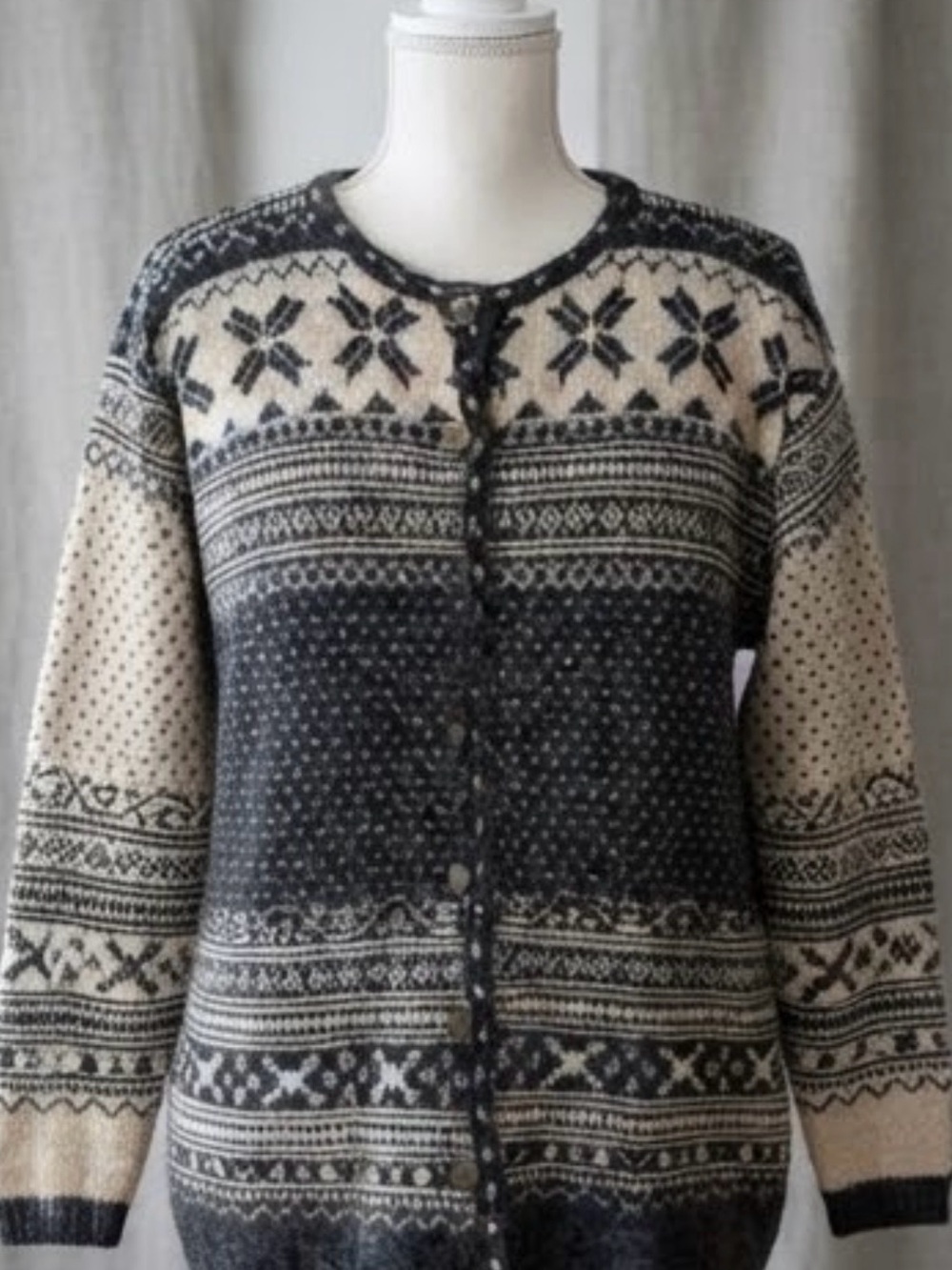 Daniel Hechter 100% Shetland Wool Fair Isle Cardigan Sweater